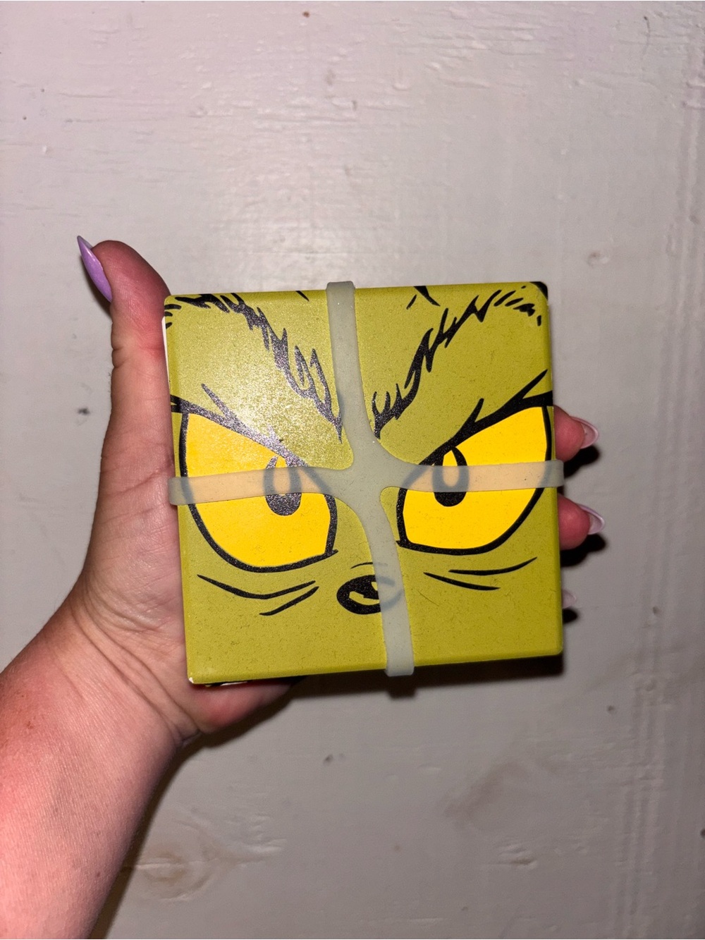 Grinch Face Square Coasters (set of 4)) - Yellow Green